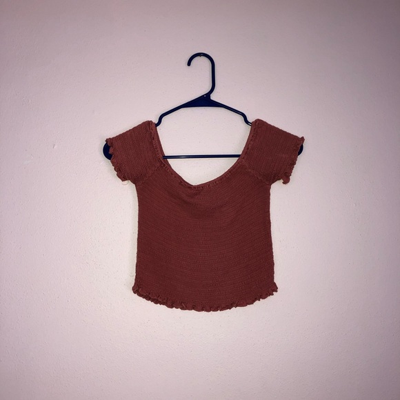 Tilly’s Dark Pink Smocked Off Shoulder Top SMALL - Picture 2 of 4
